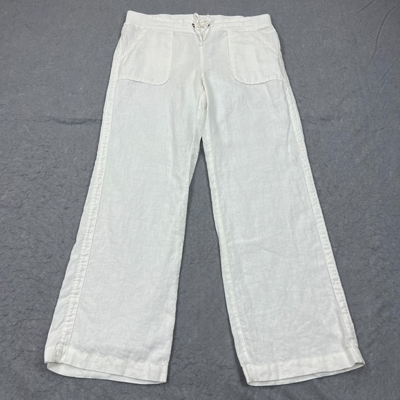 Athleta Pants Women's 14 White Cabo Linen Wide Leg Chambray 100% Linen Trousers - Picture 1 of 15